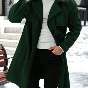 Elegant Dark Green Pea Coat for Men